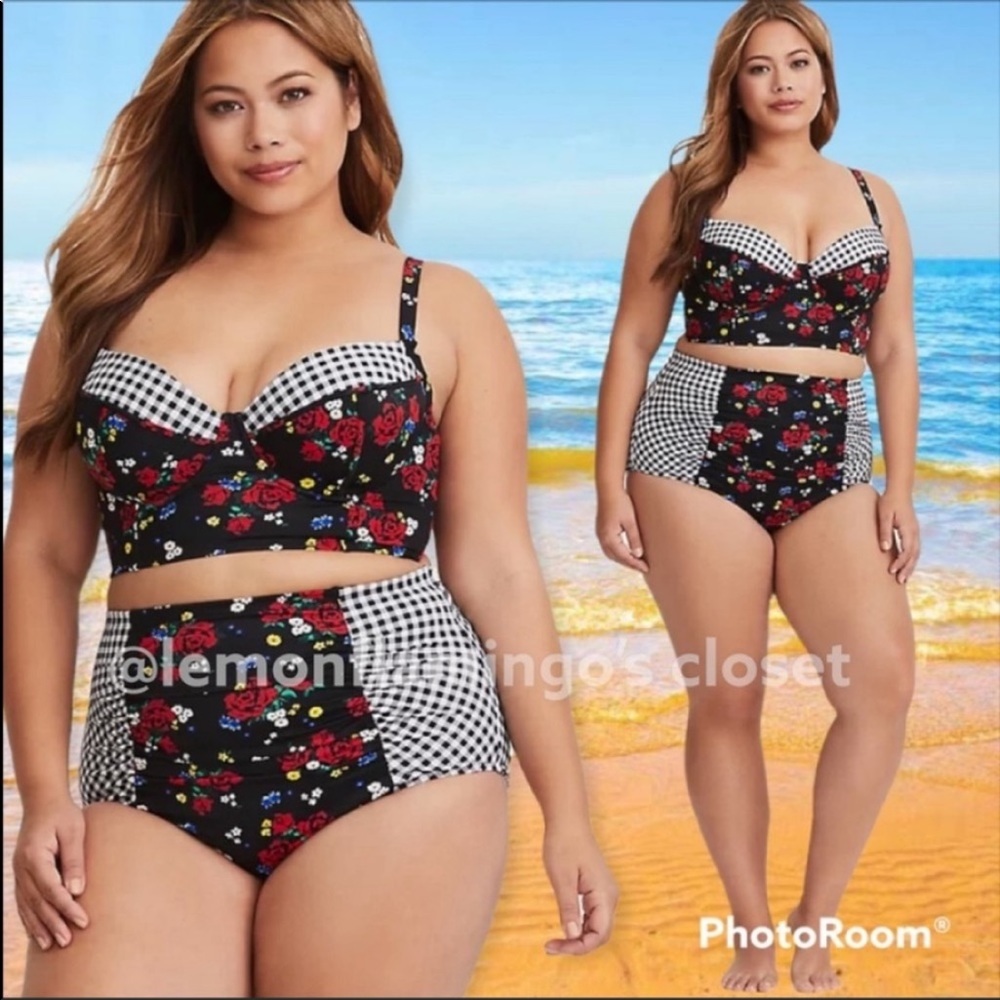 Torrid gingham floral bikini swimsuit
